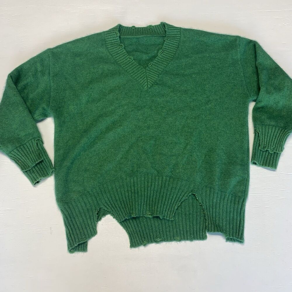 Vintage Soft Wool Green Atomic Mod Sweater Distressed Size L